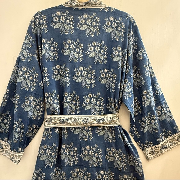 Pottery Barn Blue Print Cotton Robe OS - Picture 6 of 10